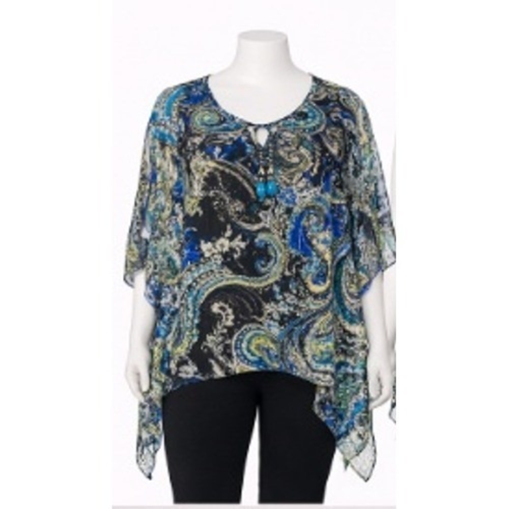Attitudes by Renee 2X Womens Paisley Scarf Top & Knit Cami Set Blue Peacock A231